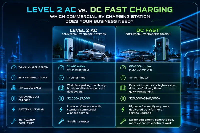 level 2 ac vs. dc fast charging which commercial ev charging station does your business need