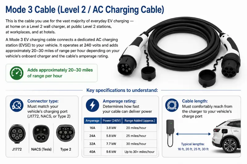 mode 3 cable level 2 ac charging cable
