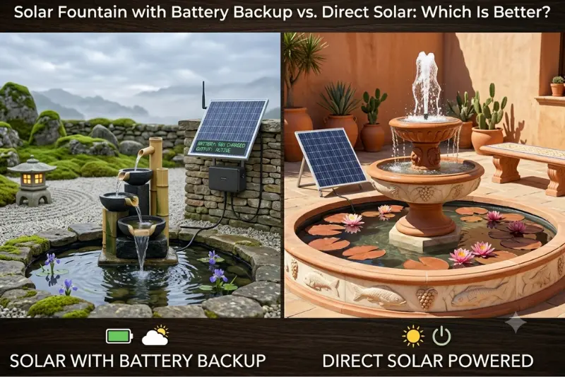 solar fountain with battery backup vs. direct solar which is better