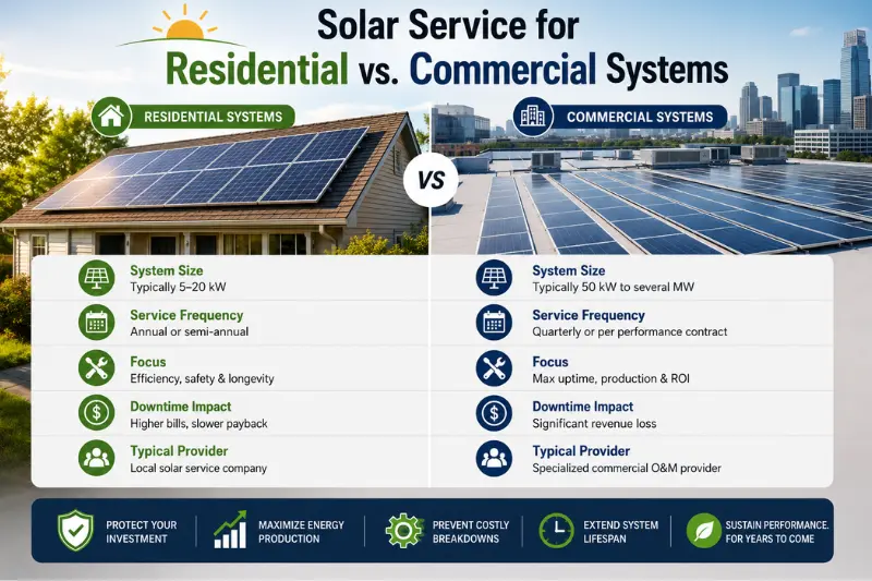 solar service for residential vs. commercial systems
