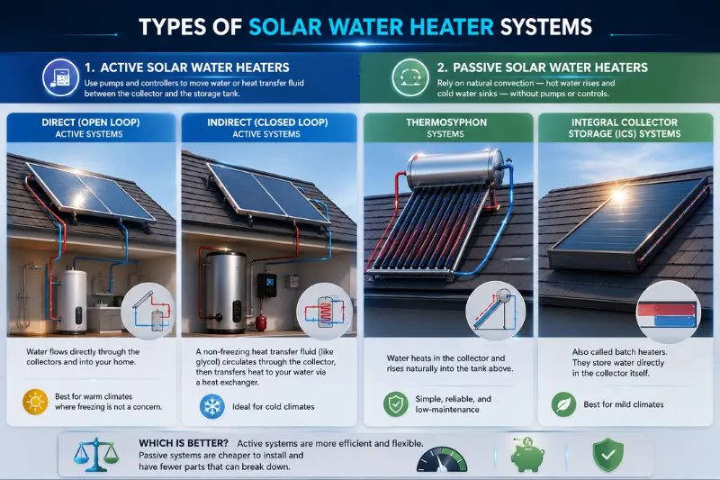 types of solar water heater systems